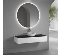 neoro n50 Meuble bas l : 140 cm, 1 tiroir, vasque Ø 45 cm blanc mat, avec miroir n30,, BN0106WM+BN0492WH+BN0408BM+BN0012MI,