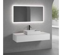 neoro n50 Meuble bas l : 140 cm, 1 tiroir, vasque l : 58 cm blanc mat, avec miroir n30,, BN0065WM+BN0492WM+BN0408WM+BN0006MI,