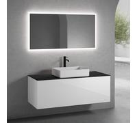 neoro n50 Meuble bas l : 140 cm, 1 tiroir, vasque l : 58 cm blanc mat, avec miroir n30,, BN0065WM+BN0494WH+BN0408BM+BN0006MI,