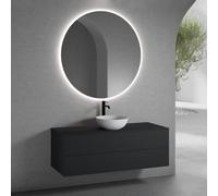neoro n50 Meuble bas l : 140 cm, 2 tiroirs, vasque Ø 45 cm blanc mat, avec miroir n30,, BN0106WM+BN0496BM+BN0408BM+BN0012MI,