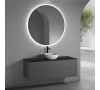 neoro n50 Meuble bas l : 140 cm, 2 tiroirs, vasque Ø 45 cm blanc mat, avec miroir n30,, BN0106WM+BN0496GR+BN0408BM+BN0012MI,
