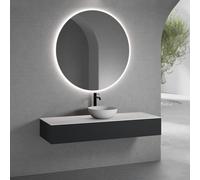 neoro n50 Meuble bas l : 160 cm, 1 tiroir, vasque Ø 40 cm blanc mat, avec miroir n30,, BN0064WM+BN0493BM+BN0405WM+BN0012MI,