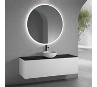 neoro n50 Meuble bas l : 160 cm, 1 tiroir, vasque Ø 40 cm blanc mat, avec miroir n30,, BN0064WM+BN0495WM+BN0405BM+BN0012MI,