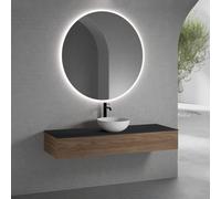 neoro n50 Meuble bas l : 160 cm, 1 tiroir, vasque Ø 45 cm blanc mat, avec miroir n30,, BN0106WM+BN0493WL+BN0405BM+BN0012MI,