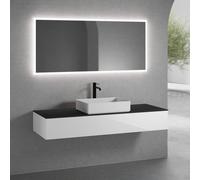 neoro n50 Meuble bas l : 160 cm, 1 tiroir, vasque l : 58 cm blanc mat, avec miroir n30,, BN0065WM+BN0493WH+BN0405BM+BN0007MI,