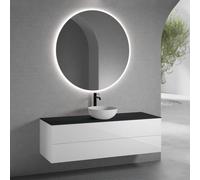 neoro n50 Meuble bas l : 160 cm, 2 tiroirs, vasque Ø 40 cm blanc mat, avec miroir n30,, BN0064WM+BN0497WH+BN0405BM+BN0012MI,