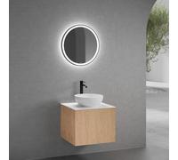 neoro n50 Meuble bas l: 60 cm, 1 tiroir, façade en chêne lisse, vasque Ø 40 cm blanc mat, plan de toilette blanc mat, avec miroir, BN0064WM+BN0431BFO+BN0401WM+BN0021MI,