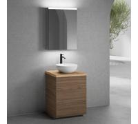neoro n50 Meuble bas l : 60 cm, 2 tiroirs, vasque Ø 40 cm blanc mat, avec armoire de toilette,, BN0064WM+BN0441WL+BN0401W1+BN0472MI,