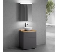 neoro n50 Meuble bas l : 60 cm, 2 tiroirs, vasque Ø 40 cm blanc mat, avec armoire de toilette,, BN0064WM+BN0441GR+BN0401W1+BN0472MI,