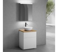 neoro n50 Meuble bas l : 60 cm, 2 tiroirs, vasque Ø 45 cm blanc mat, avec armoire de toilette,, BN0106WM+BN0441WM+BN0401W1+BN0472MI,
