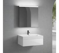 neoro n50 Meuble bas l : 80 cm, 1 tiroir, vasque blanc mat avec 1 trou percé, avec armoire de toilette,, BN0138WM+BN0412WH+BN0473MI,