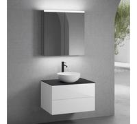 neoro n50 Meuble bas l : 80 cm, 2 tiroirs, vasque Ø 40 cm blanc mat, avec armoire de toilette,, BN0064WM+BN0422WH+BN0402BM+BN0473MI,