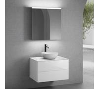 neoro n50 Meuble bas l: 80 cm, 2 tiroirs, vasque Ø 45 cm blanc mat, avec armoire de toilette,, BN0106WM+BN0422WH+BN0402C1+BN0473MI,