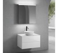 neoro n50 Meuble bas l : 80 cm, 2 tiroirs, vasque Ø 45 cm blanc mat, avec armoire de toilette,, BN0106WM+BN0422WH+BN0402WH+BN0473MI,