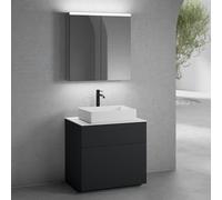 neoro n50 Meuble bas l : 80 cm, 2 tiroirs, vasque l : 58 cm blanc mat, avec armoire de toilette,, BN0065WM+BN0442BM+BN0402WH+BN0473MI,