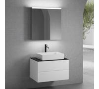 neoro n50 Meuble bas l: 80 cm, 2 tiroirs, vasque l: 58 cm, blanc mat, avec armoire de toilette pour la Suisse,, BN0065WM+BN0422BWM+BN0402BM+BN0486MI,