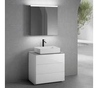 neoro n50 Meuble bas l: 80 cm, 3 tiroirs, vasque l: 58 cm, blanc mat, avec armoire de toilette,, BN0065WM+BN0452BWH+BN0402C3+BN0473MI,