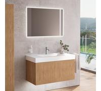 neoro n50 stripes Meuble bas l: 100 cm, 1 tiroir, chêne strié, avec miroir, vasque area, BN0154WM+BN0483BPO+BN0004MI,