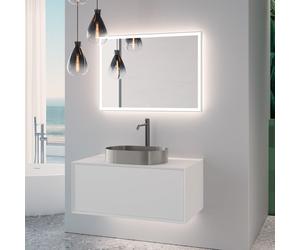 neoro n60 Meuble bas l: 100 cm, 1 tiroir, vasque acier inoxydable brossé, avec miroir éclairé,, BN0737BS+BN0756WM+BN0028MI,