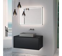 neoro n60 Meuble bas l: 100 cm, 1 tiroir, vasque l: 55 cm, acier inoxydable brossé, avec miroir éclairé,, BN0736BS+BN0756BM+BN0016MI,