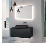 neoro n60 Meuble bas l: 100 cm, 1 tiroir, vasque l: 55 cm, noir brossé, avec miroir éclairé,, BN0736BB+BN0756BM+BN0016MI,