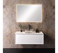 neoro n60 Meuble bas l: 100 cm, 1 tiroir, vasque n40 groove Ø 40 cm transparente, avec miroir éclairé n20,, BN0756WM+BN0750GT+BEA038MI,
