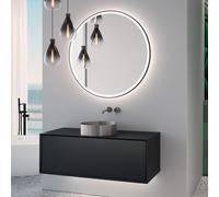 neoro n60 Meuble bas l: 120 cm, 1 tiroir, vasque acier inoxydable brossé, avec miroir éclairé,, BN0734BS+BN0757BM+BN0023MI,