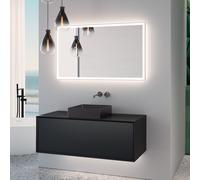 neoro n60 Meuble bas l: 120 cm, 1 tiroir, vasque l: 40 cm, noir brossé, avec miroir éclairé,, BN0735BB+BN0757BM+BN0029MI,