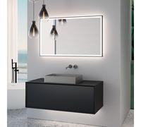 neoro n60 Meuble bas l: 120 cm, 1 tiroir, vasque l: 55 cm, acier inoxydable brossé, avec miroir éclairé,, BN0736BS+BN0757BM+BN0017MI,