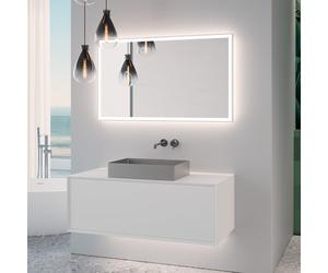 neoro n60 Meuble bas l: 120 cm, 1 tiroir, vasque l: 55 cm, acier inoxydable brossé, avec miroir éclairé,, BN0736BS+BN0757WM+BN0029MI,