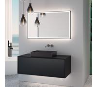 neoro n60 Meuble bas l: 120 cm, 1 tiroir, vasque l: 55 cm, noir brossé, avec miroir éclairé,, BN0736BB+BN0757BM+BN0017MI,