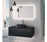 neoro n60 Meuble bas l: 120 cm, 1 tiroir, vasque noir brossé, avec miroir éclairé,, BN0737BB+BN0757BM+BN0029MI,