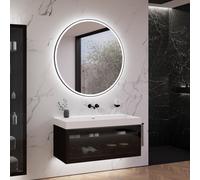 neoro n80 fumo Meuble bas l: 120 cm, avec 1 tiroir, façade en verre Parsol, avec miroir, vasque cube, BN0136WM+BN0434SG+BN0024MI,
