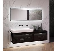 neoro n80 fumo Meuble bas l: 180 cm avec 2 tiroirs, façade en verre Parsol, avec miroir, vasque l: 100,5 cm, BN0149WM+BN0433SG+BN0432SG+BN0409BM+BN0163MI,