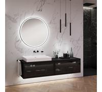 neoro n80 fumo Meuble bas l: 200 cm avec 2 tiroirs, façade en verre Parsol, avec miroir, vasque l: 80,5 cm, BN0134WM+2#BN0433SG+BN0406BM+BN0023MI,