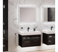 neoro n80 fumo Meuble bas l: 80 cm, avec 1 tiroir, façade en verre Parsol, avec miroir, vasque area, BN0153WM+BN0432SG+BN0015MI,