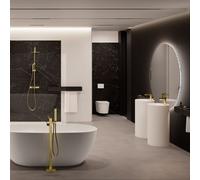 neoro - Votre salle de bains complète comprenant vasques, WC, baignoire, douche, robinetteries, miroirs éclairés et coin coiffeuse, Bad-des-Monats-Set4#NEU,