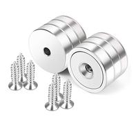 Neosmuk Lot de 6 aimants avec trou fraisé, base magnétique solide de 32 mm de diamètre, super puissance de maintien avec aimant à trou robuste et vis auto-effilante en acier inoxydable