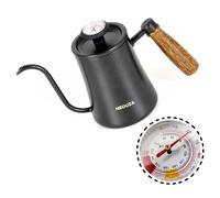 NEOUZA Bouilloire col de cygne de 500 ml avec thermomètre à cadran mécanique, bouilloire en acier inoxydable 304 pour verser le café et le thé, bec de précision et poignée en bois