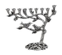 Ner Mitzvah Bougie Menorah Vintage en Aluminium Adapta Standard Bougies de Hanoukka Design Arbre de Vie avec Finition Antique en Argent
