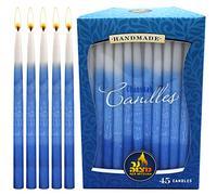 Ner Mitzvah Bougies Hanouka - Décorées Sans Gouttes Bougie Hanouka De Taille Standard - Hanukkah Candles Cire De Qualité Supérieure - 45 Bougies par Boîte - Bleu et Blanc