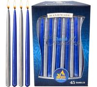 Ner Mitzvah Bougies Hanouka - Décorées Sans Gouttes - Hanukkah Candles Cire De Qualité Supérieure - 45 Bougies par Boîte - Bleu et Argent Métallisé