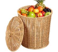 Neroyaner Panier en Osier avec Couvercle 9x11 Pouces Corbeille à Papier Corbeille à Papier de Style Simple Poubelle en Osier paniers Linge tissés Ronds pour Chambre Coucher Salon et Salle de Bain