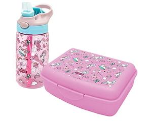 NERTHUS FIH 1021 Set bouteille double paroi en acier inoxydable + boîte repas + sac sandwich licorne