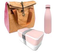 NERTHUS FIH 1039 set bouteille acier inoxydable double paroi lunchbox isotherme et sac isotherme rose idéal pour l école