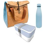 NERTHUS FIH 1041 set bouteille acier inoxydable double paroi lunchbox isotherme et sac isotherme bleu idéal pour l école