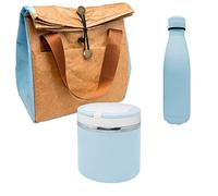 Nerthus FIH 1042 set bouteille acier inoxydable double paroi thermos alimentaire et sac isotherme bleu idéal pour l école