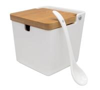 NERTHUS FIH 1335 salière porcelaine carrée grande avec couvercle bois et cuillère cuisine table