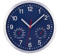 NESIFEE Horloge murale radio-pilotée silencieuse - Sans bruit de tic-tac - Avec affichage de la température et de l'humidité - Silencieuse - Pas de tic-tac - Bleu - Facile à lire - Pour salon, bureau