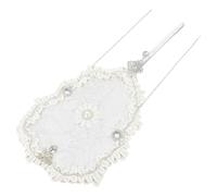 NESTINGHO Éventail en Dentelle Blanche Fleurs et Perles, Structure Robuste en Fil de Fer, Style Classique, pour Décorations de Fête Plage